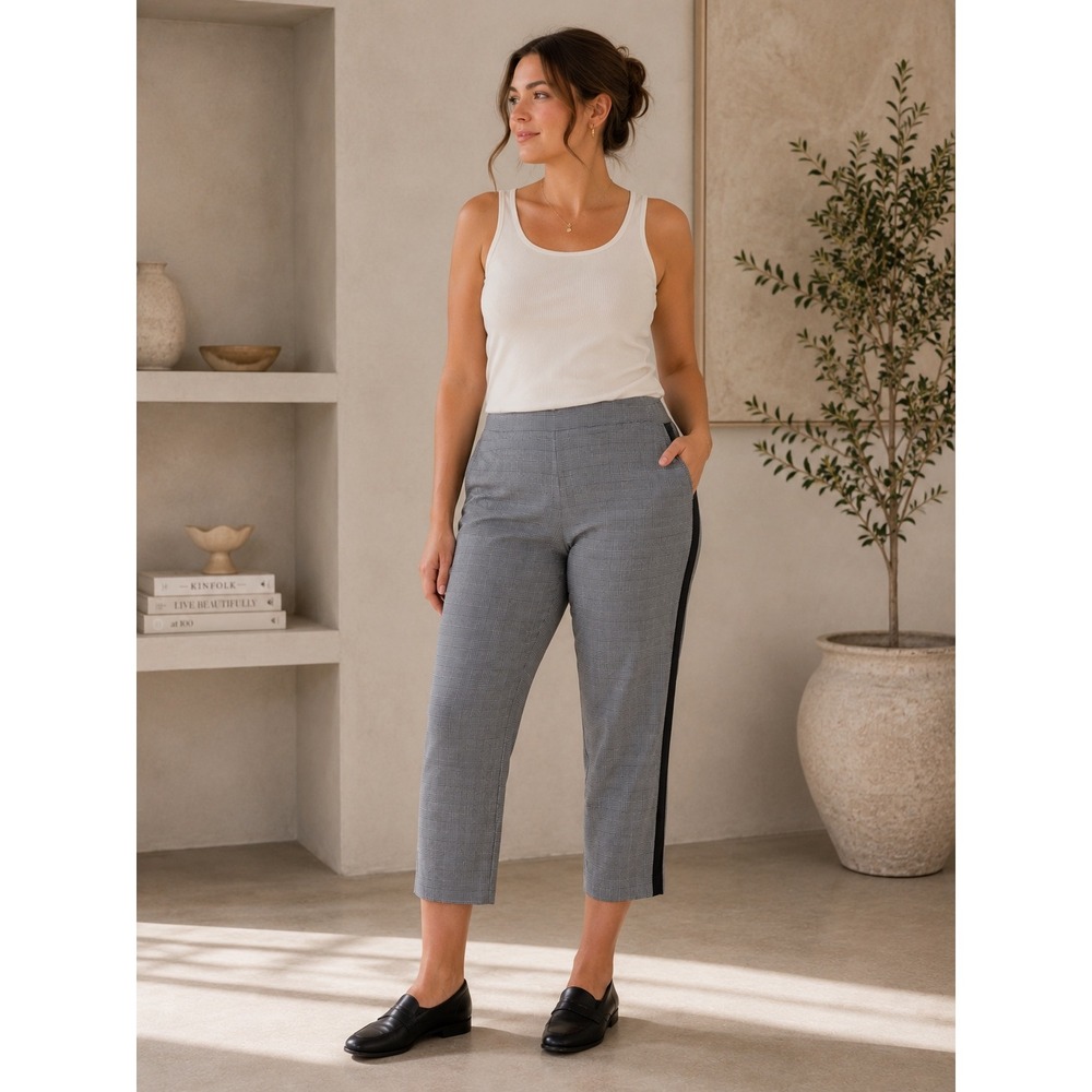 Athleta Brooklyn Ankle Pant‎ Sz 8 Gray Plaid Pull-On Career Casual Cropped
